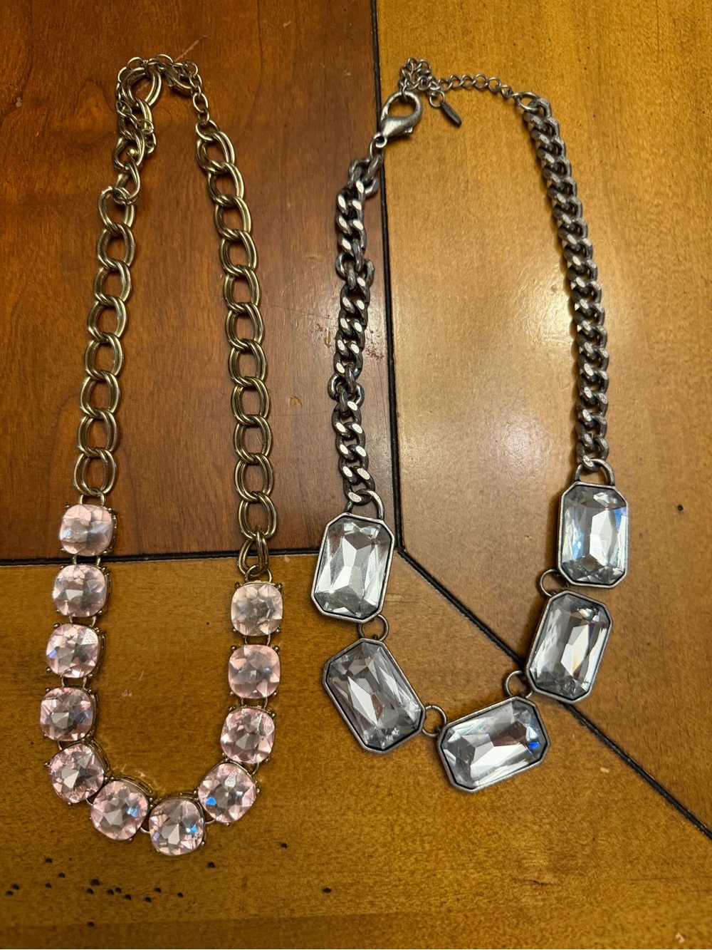 Elegant Pink Crystal Statement Necklace & Clear Crystal Necklace - Picture 8 of 9